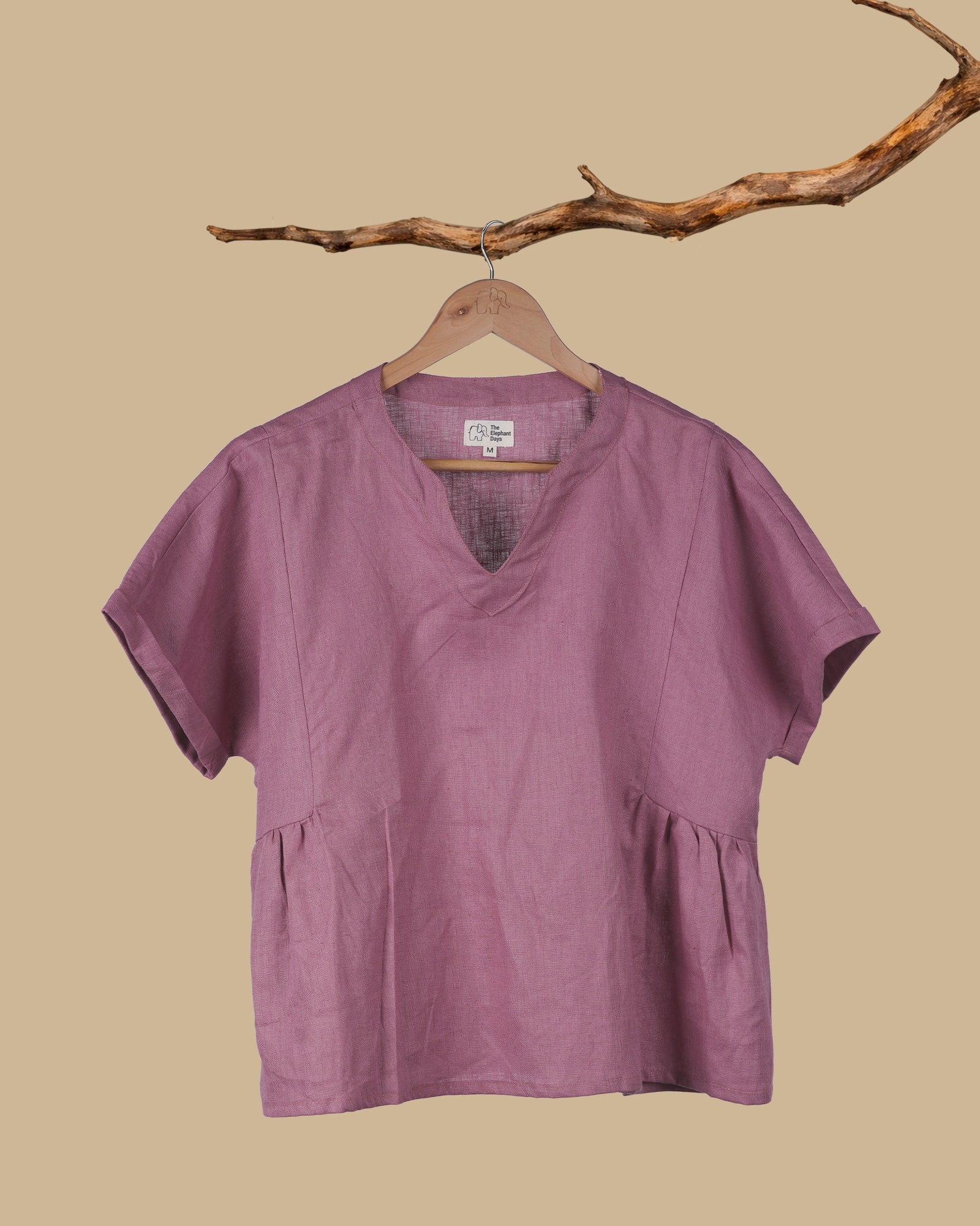 THE SOFT FLARE LINEN TOP - MAUVE