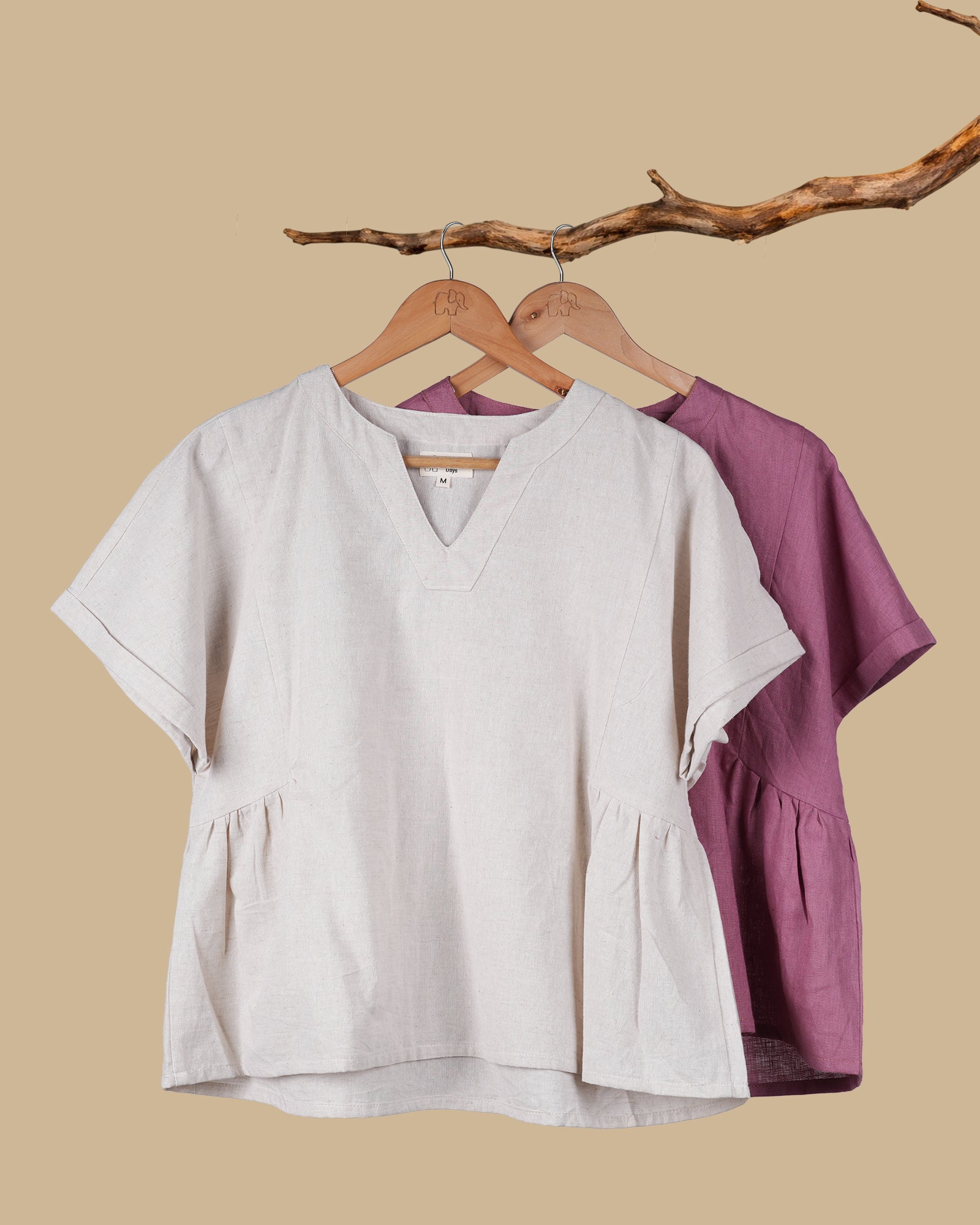 THE SOFT FLARE LINEN TOP - BEIGE