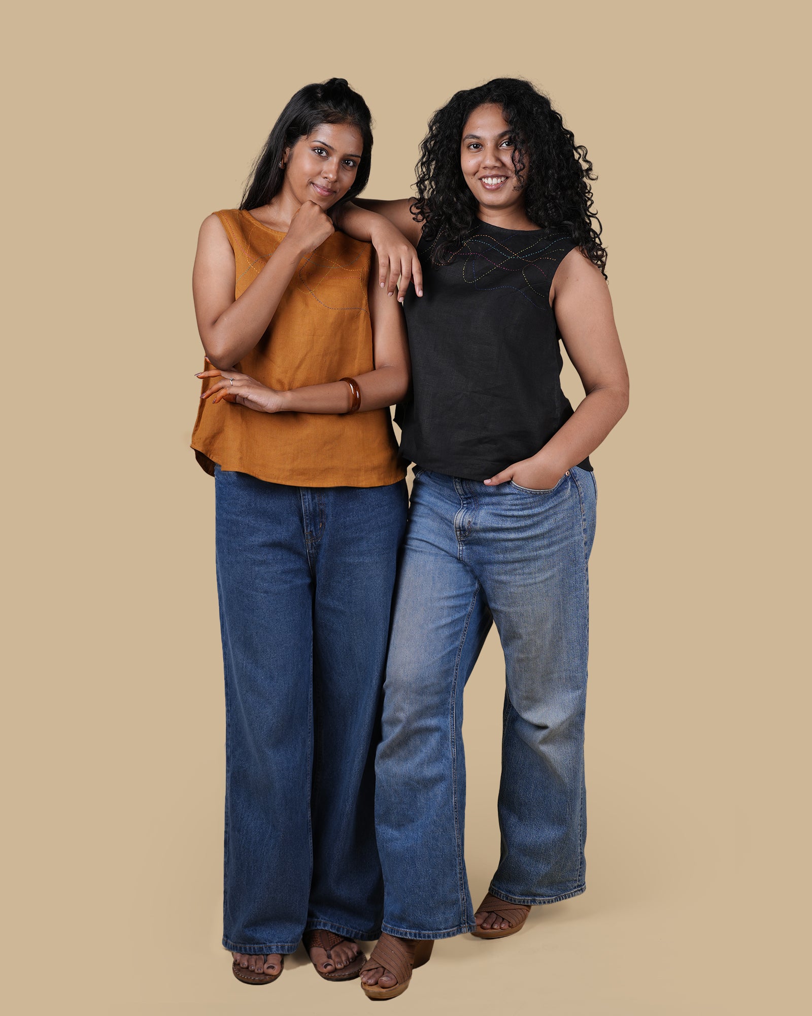 THE WANDER STITCH LINEN TOP - MUSTARD