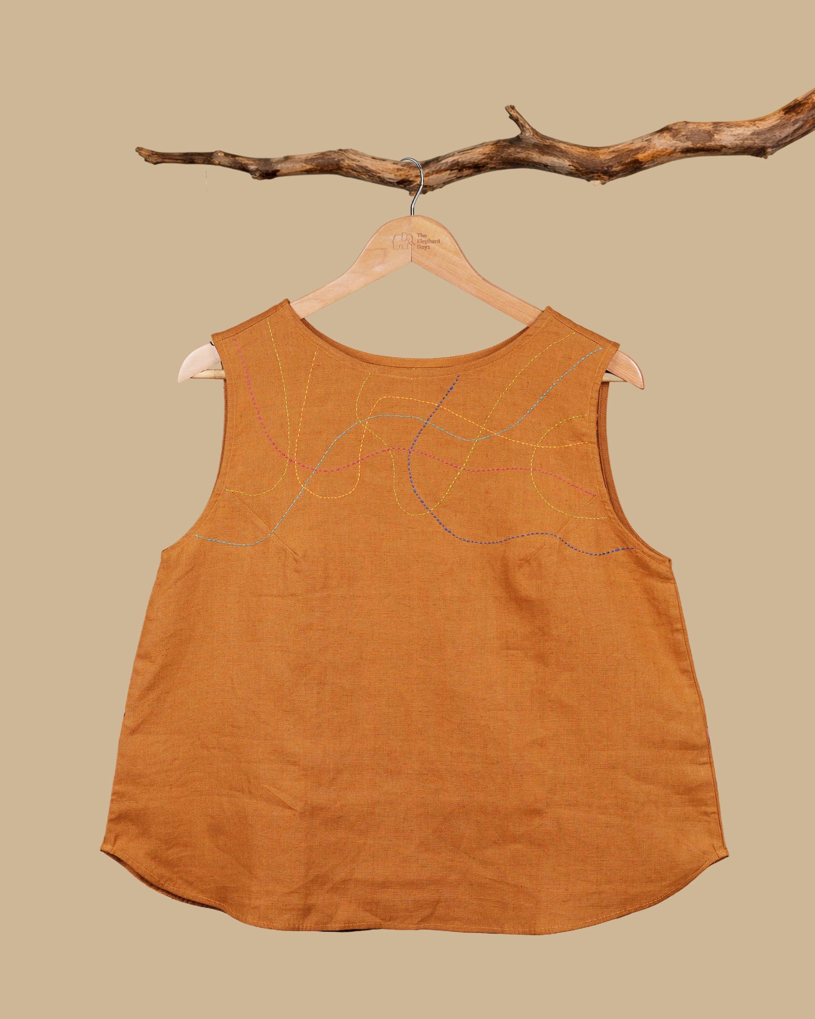THE WANDER STITCH LINEN TOP - MUSTARD