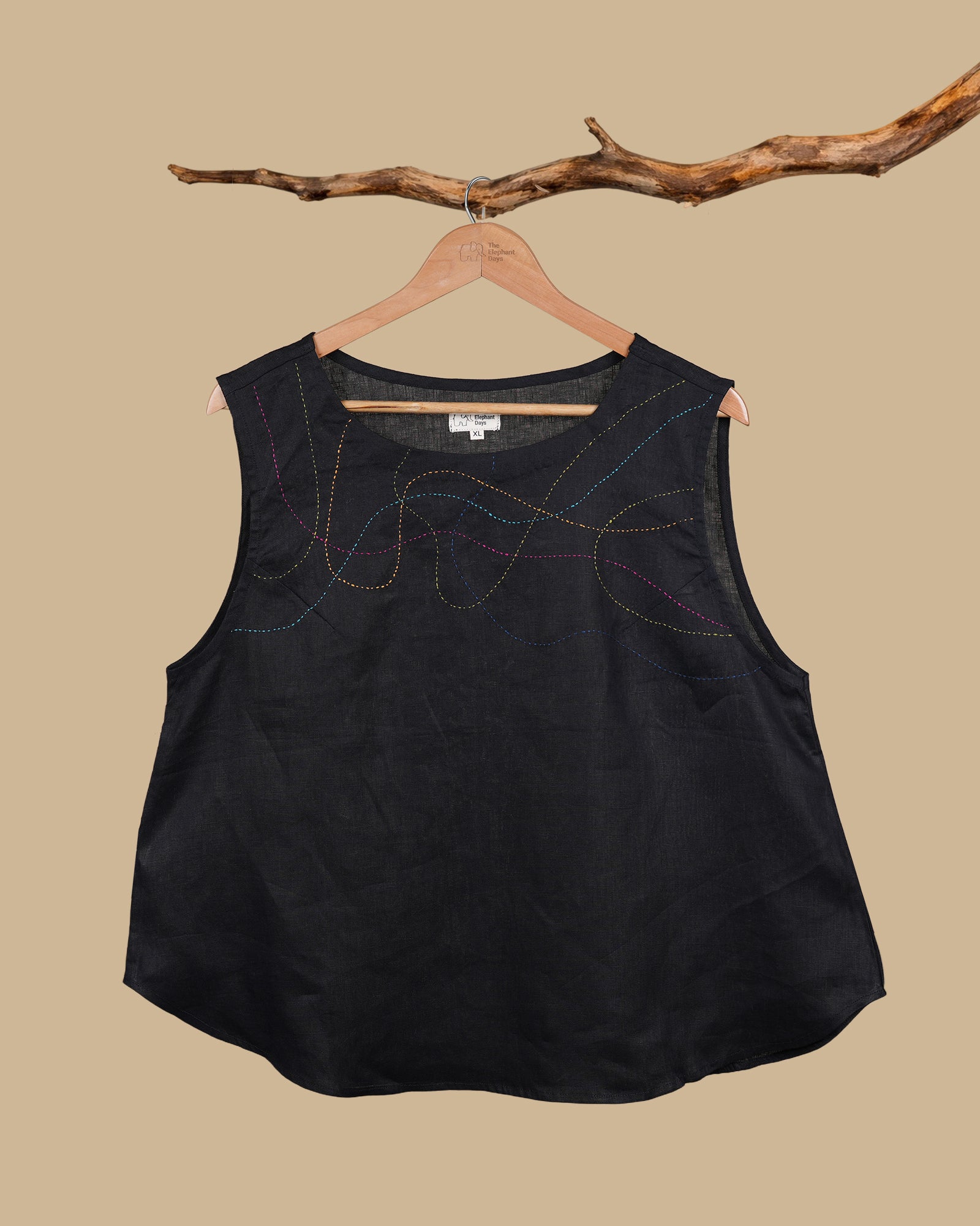 THE WANDER STITCH LINEN TOP - BLACK