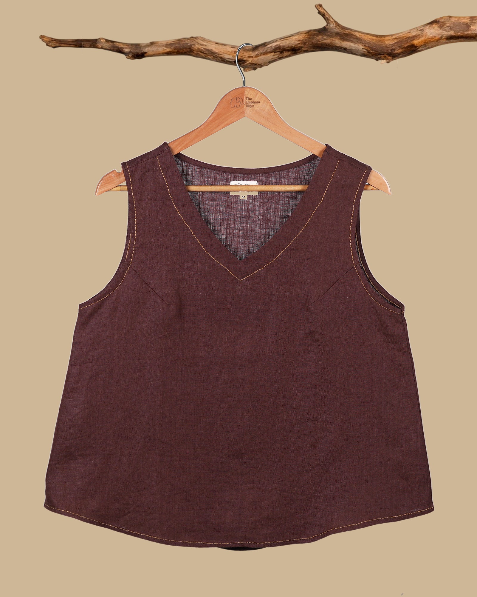 THE TRAIL LINE LINEN TOP - BROWN