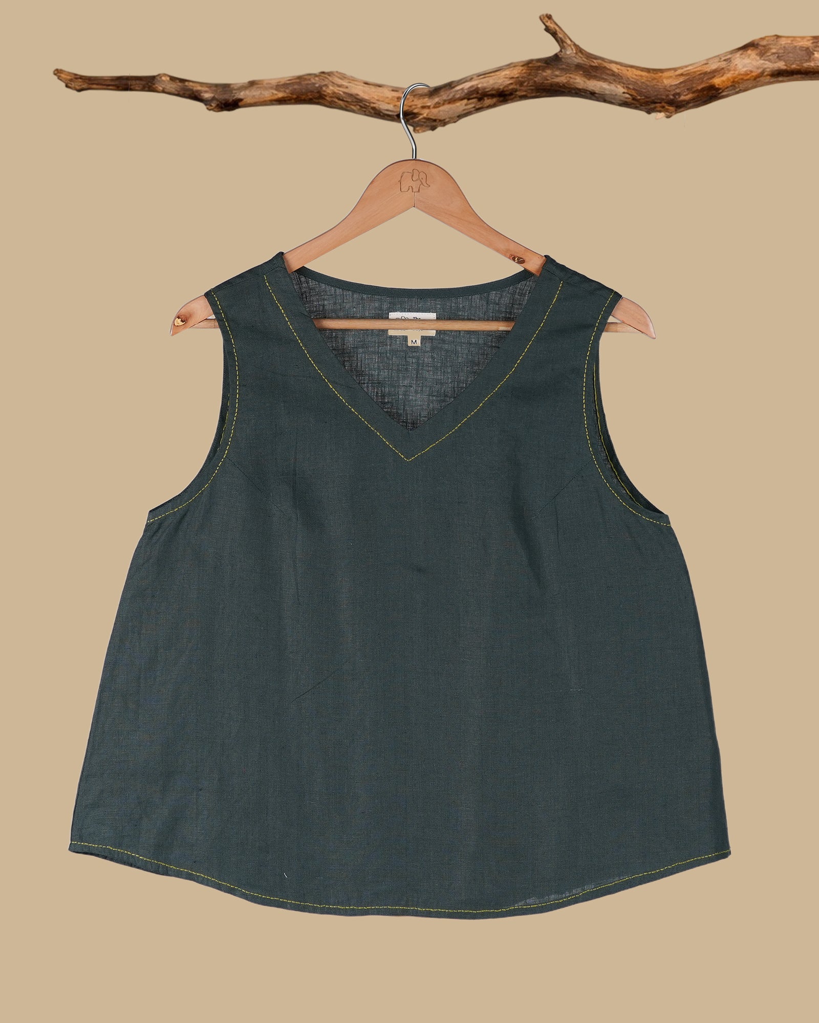 THE TRAIL LINE LINEN TOP - GREEN
