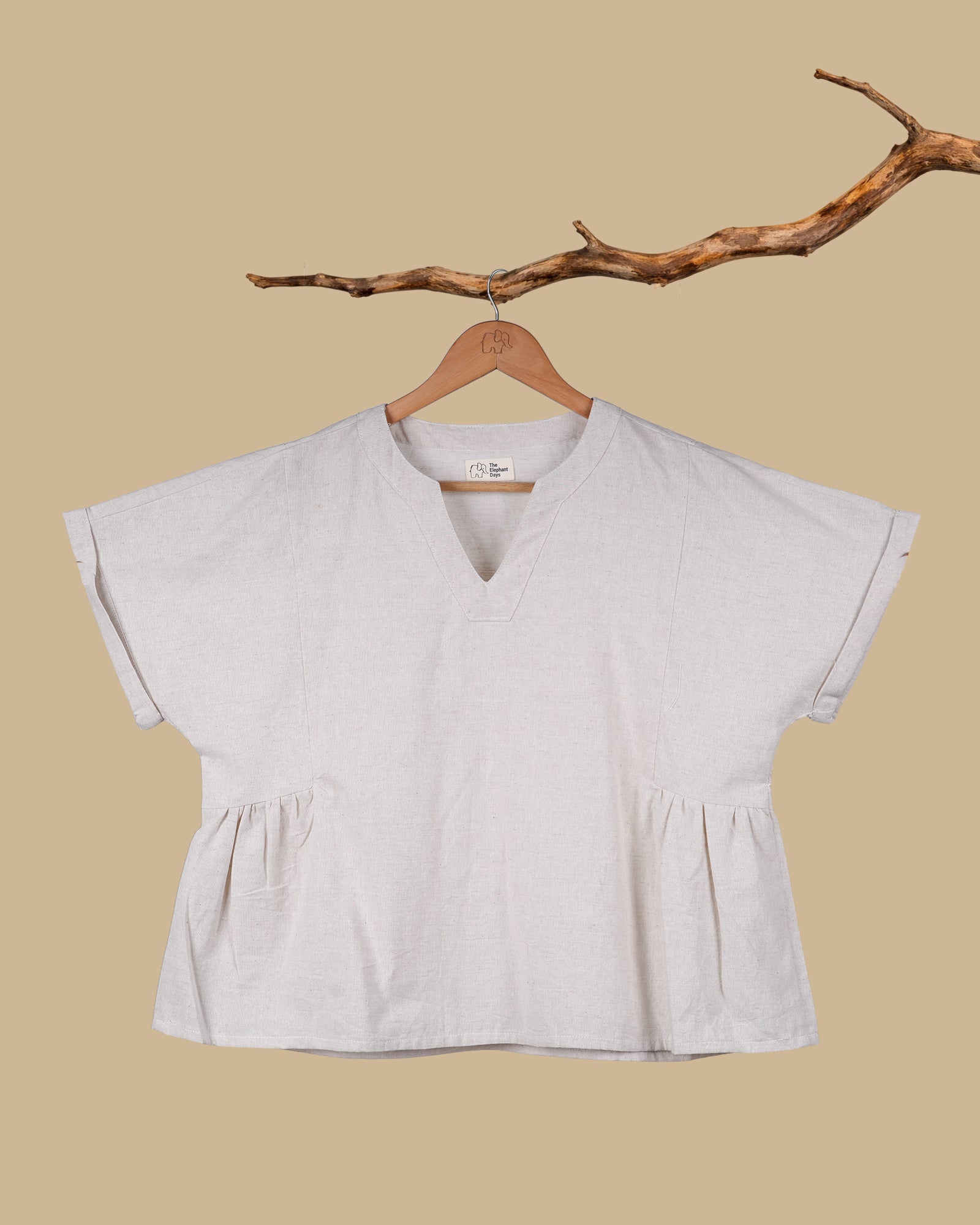THE SOFT FLARE LINEN TOP - BEIGE